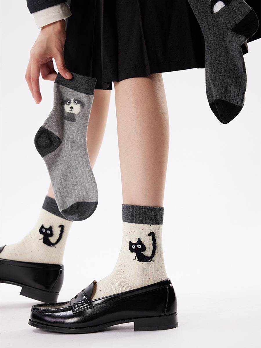 Animal Pattern Ribbed Crew Socks