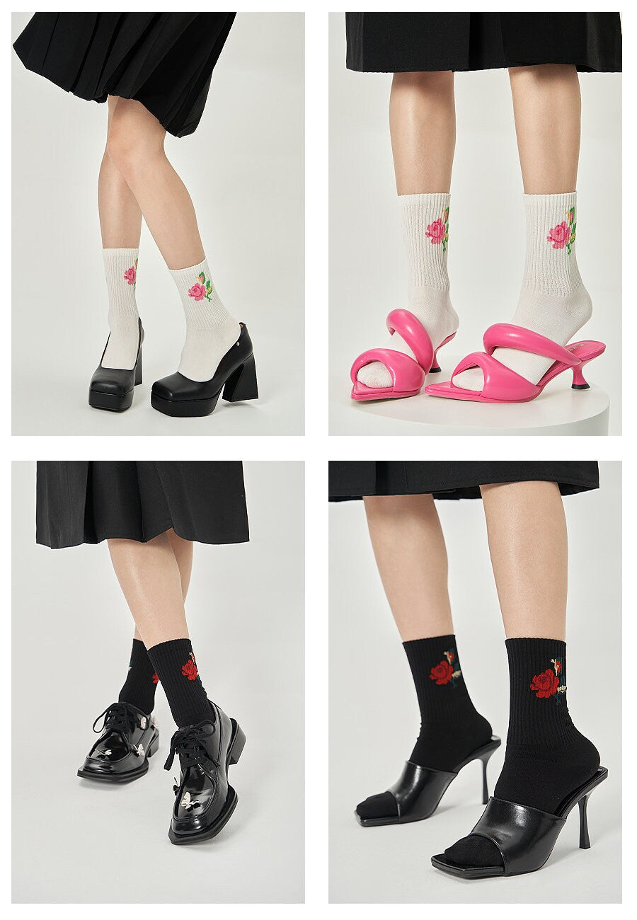 Floral 80s/90s Crew Socks For Women