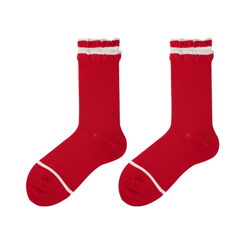 Ruffle Christmas Crew Socks For Women