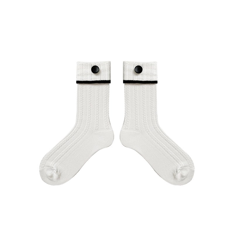 Button Cuffed Crew Socks For Women