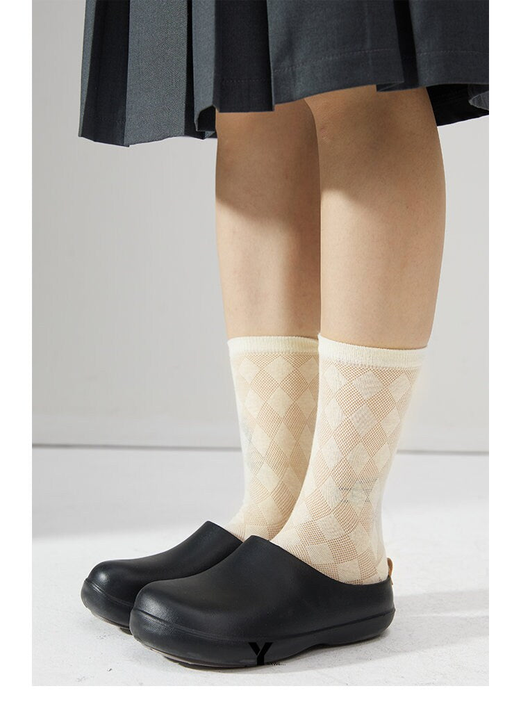 Argyle Semi-Sheer Crew Socks For Women