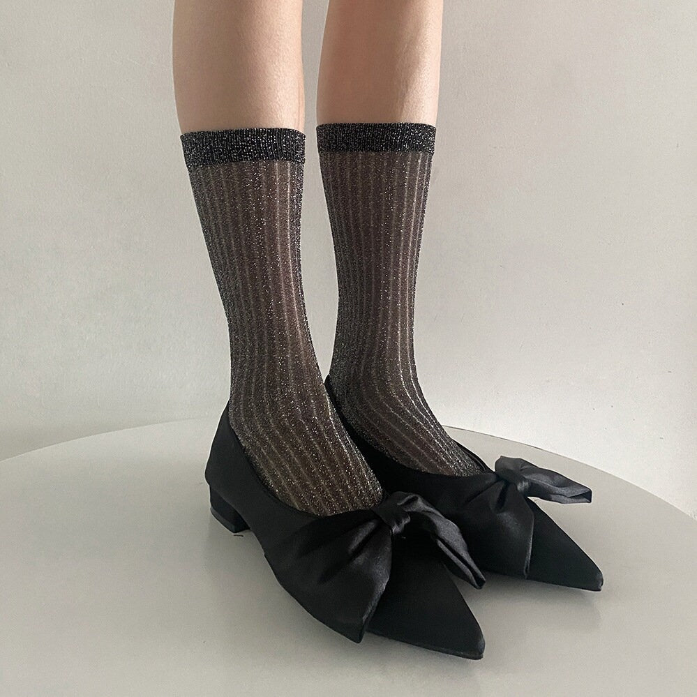 Shiny Striped Crew Socks For Women