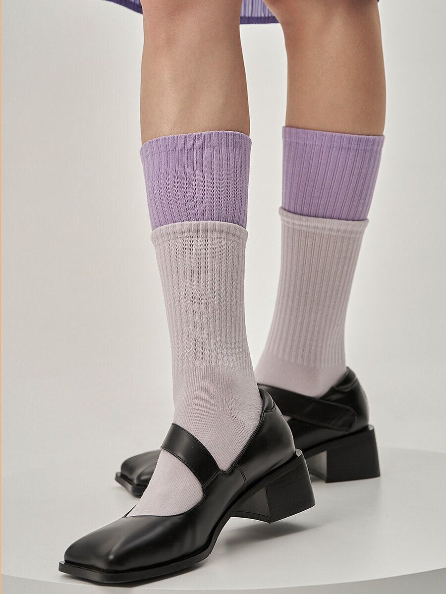 Color Block Crew Socks / Calf Socks For Women