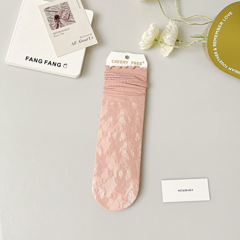 Lace Pointelle Ruffle Quarter Socks For Women