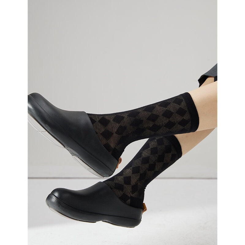 Argyle Semi-Sheer Crew Socks For Women