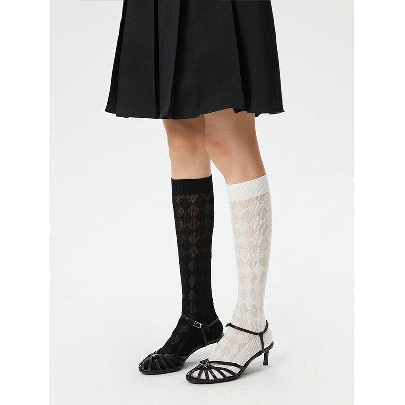 Argyle Semi-Sheer Knee High Socks For Women