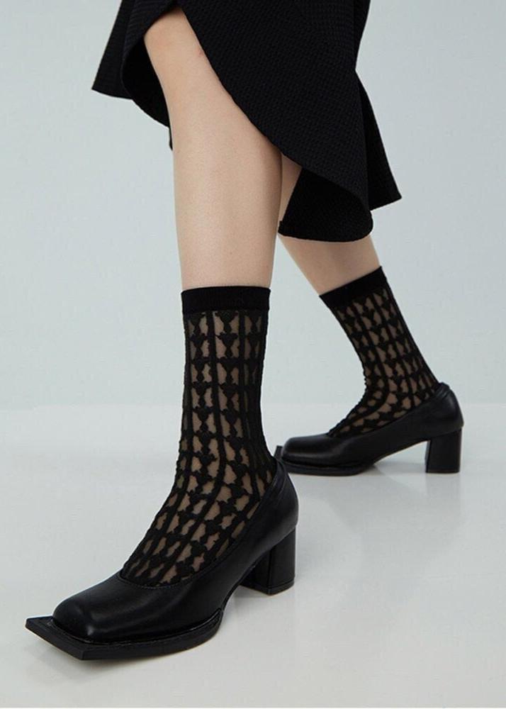 Pointelle Semi-Sheer Crew Socks