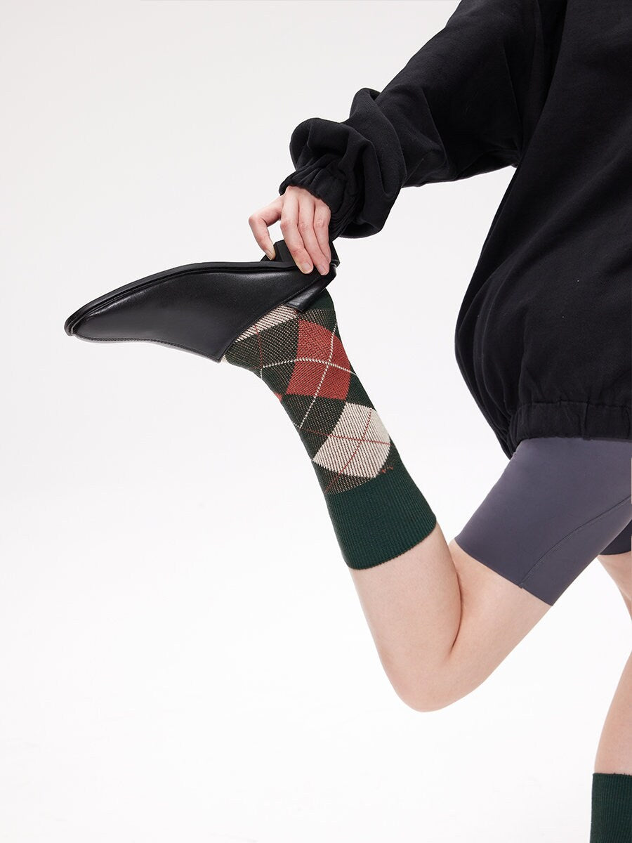 Argyle Crew Socks / Calf Socks For Women