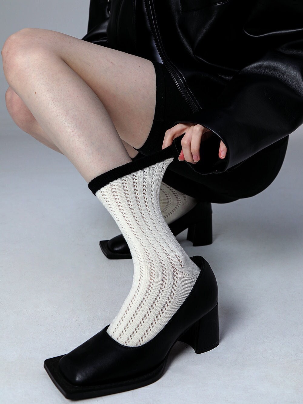 Pointelle Knit Crew Socks For Women