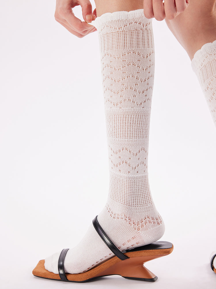 Pointelle Knit Knee High Socks