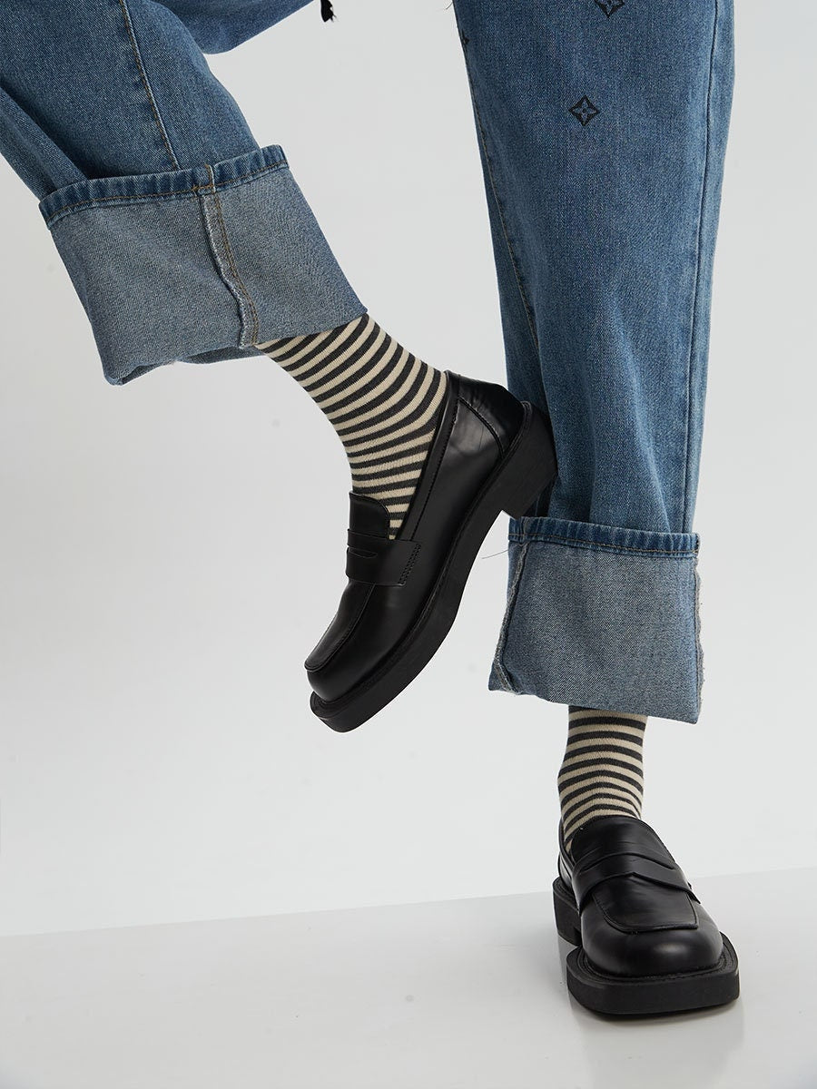 Stripe Cotton Quarter Socks For Women