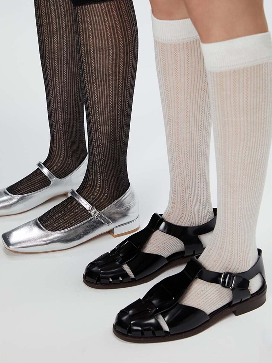 Stripe Semi-Sheer Knee High Socks For Women