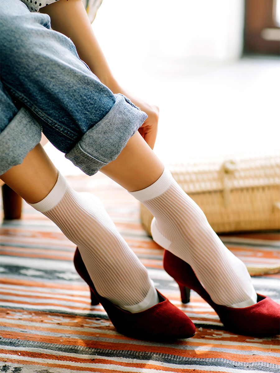 Stripe Semi-Sheer Crew Socks