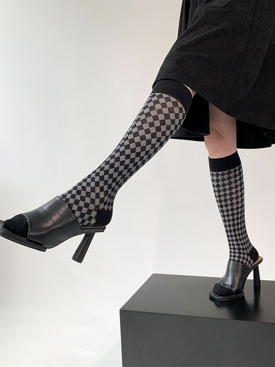 Argyle Knee High Socks For Women