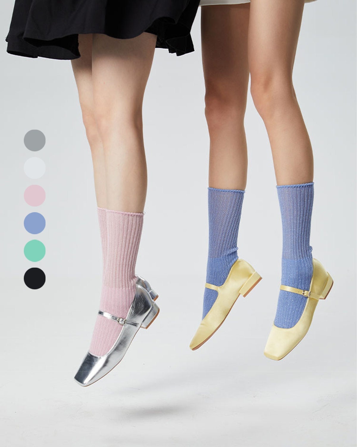 Shiny Semi-Sheer Crew Socks For Women