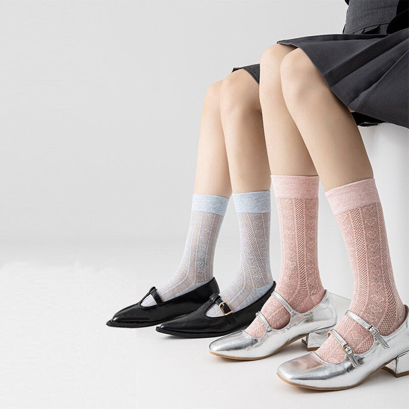 Heart Pointelle Crew Socks For Women