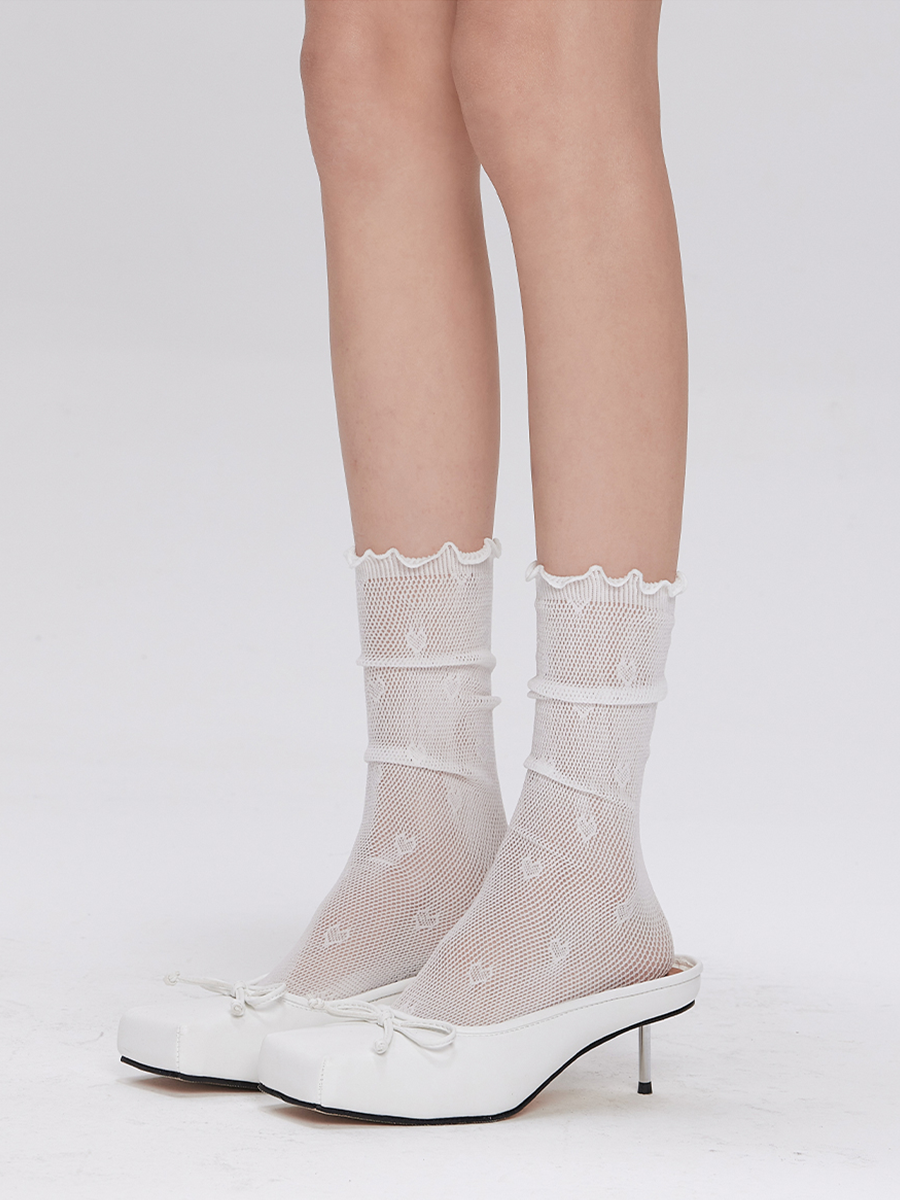 Heart Ruffle Mesh Crew Socks