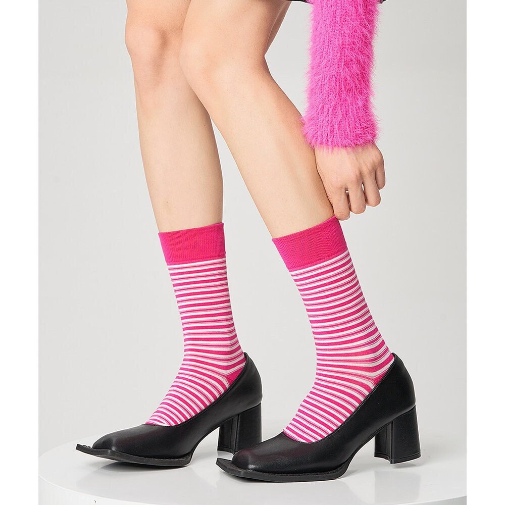 Color Block Stripe Cotton Crew Socks For Women