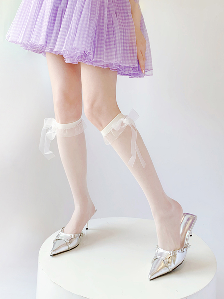 Ribbon Knee High Stockings For Women