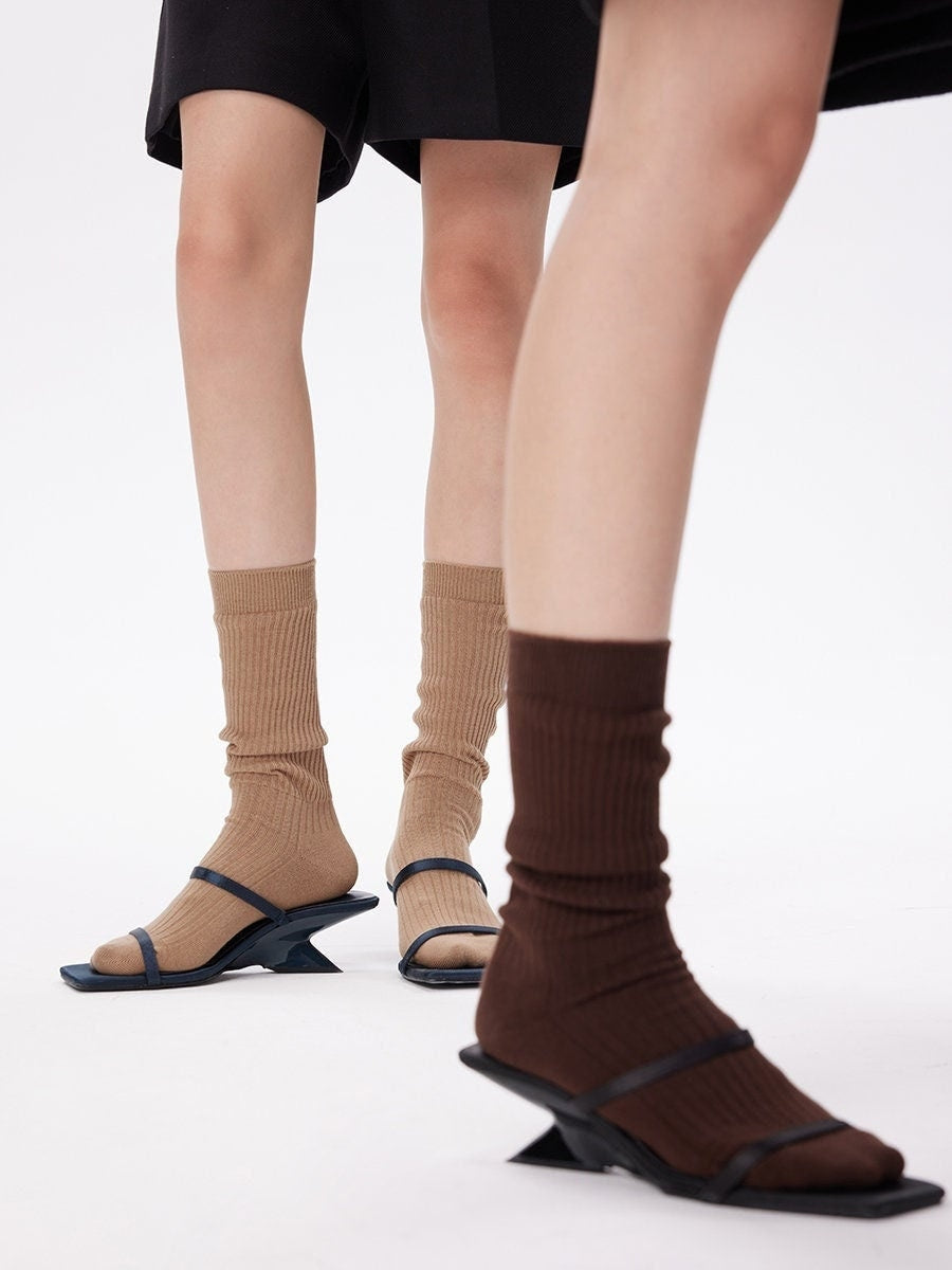 Ribbed Knit Slouch Crew Socks / Calf Socks For Women