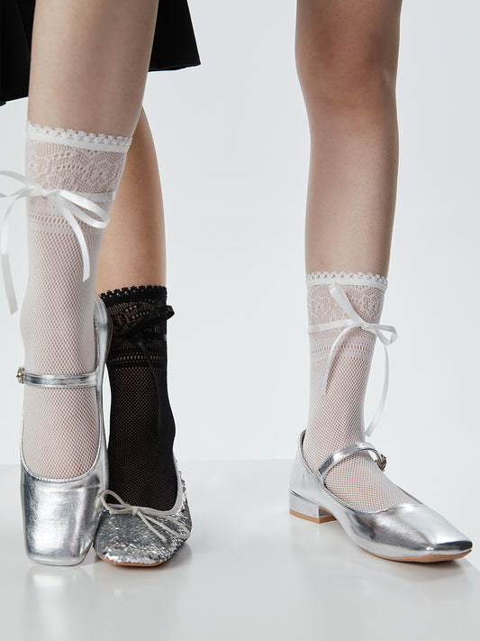 Ballet Ribbon Lace Crew Socks