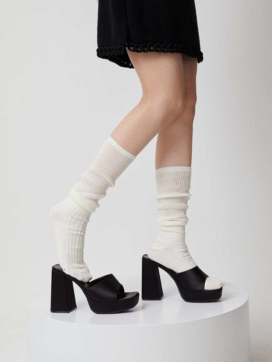 Ribbed Knit Slouch Knee High Socks For Women