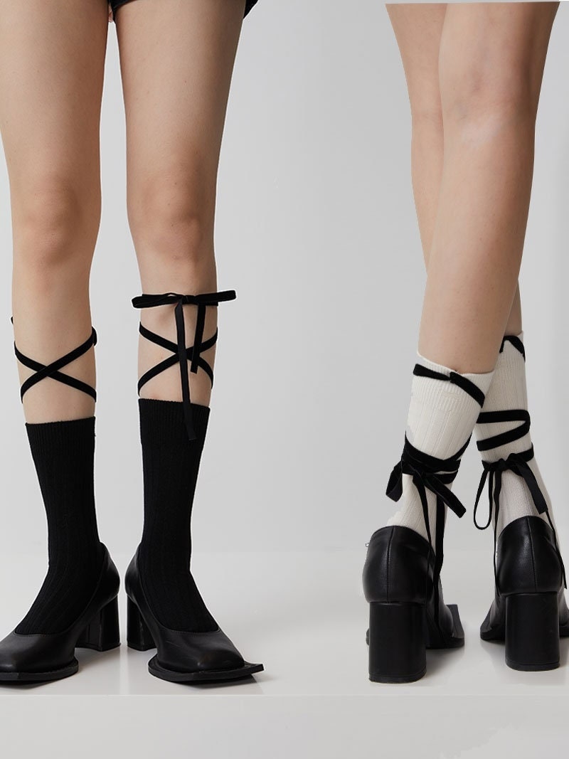 Cross Ribbon Crew Socks For Women