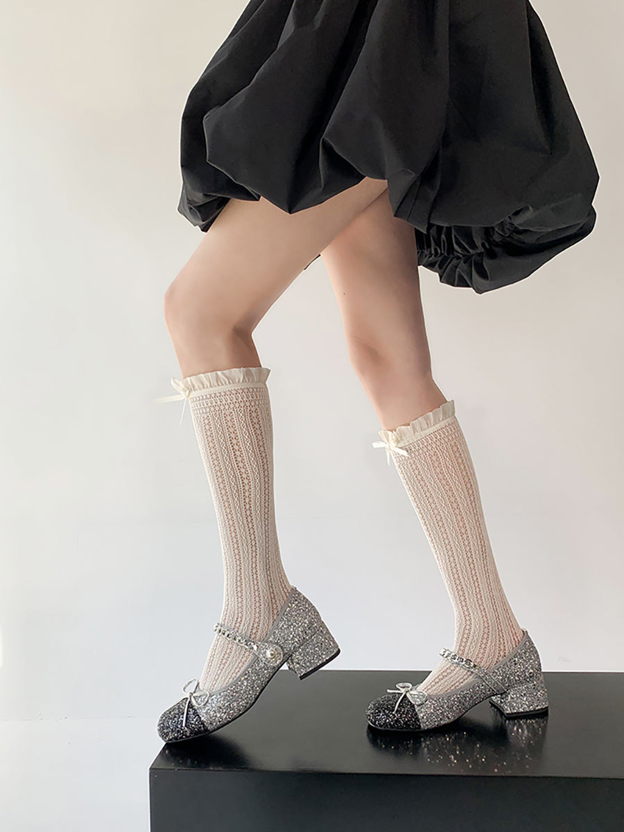 Ruffled Pointelle Knee High Socks