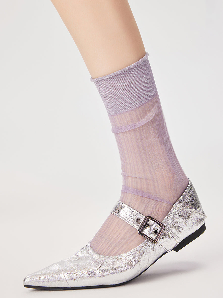 Stripe Semi-Sheer Crew Socks