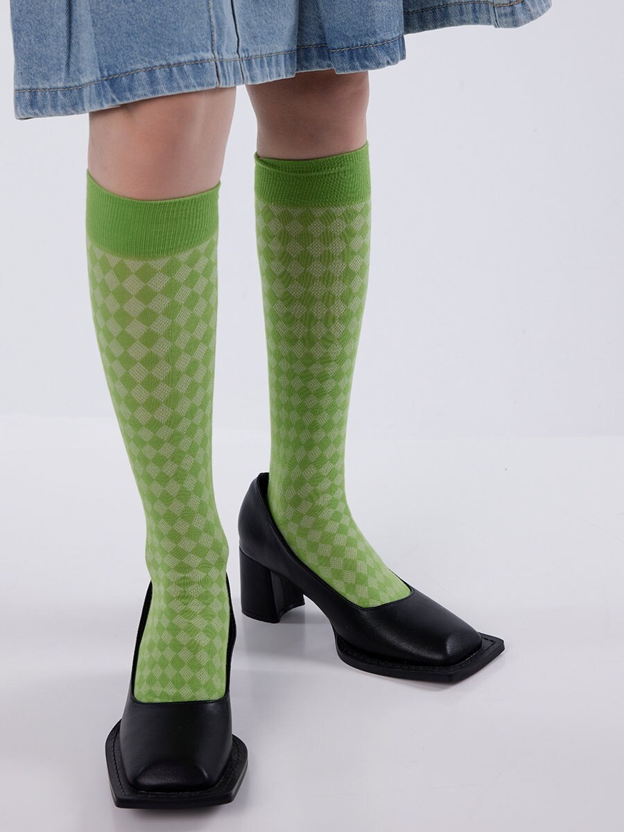 Argyle Knee High Socks For Women