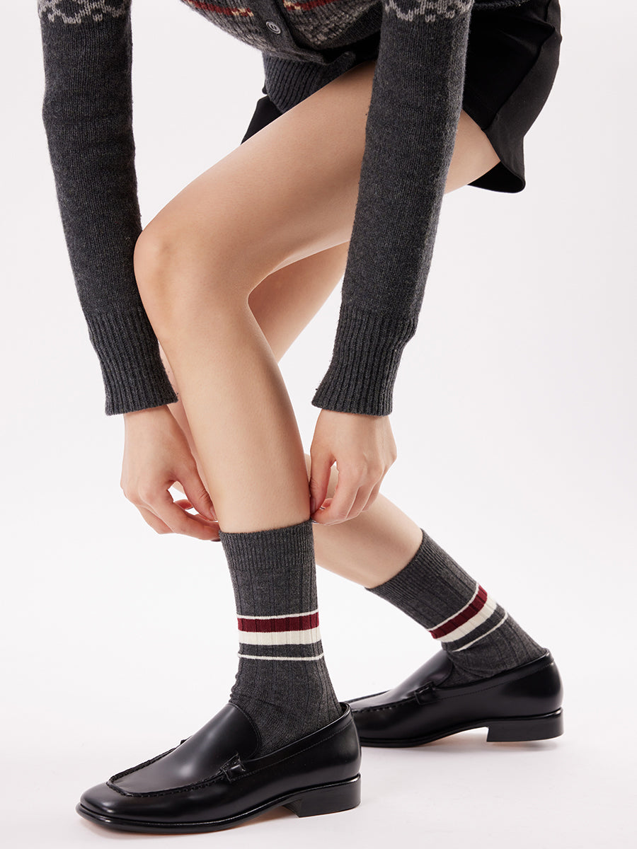 Stripe Ribbed Crew Socks