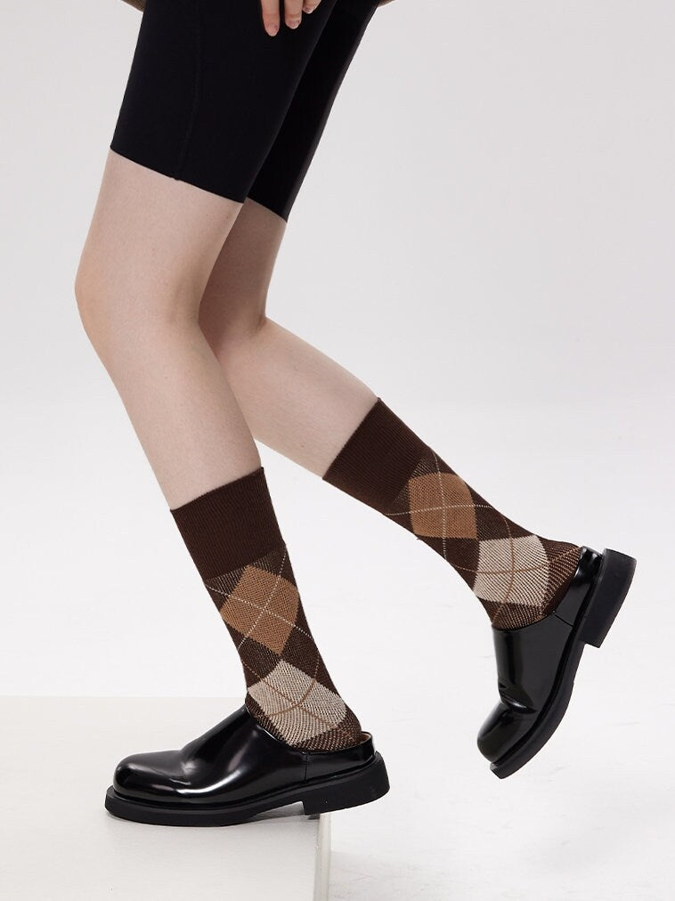 Argyle Crew Socks / Calf Socks For Women