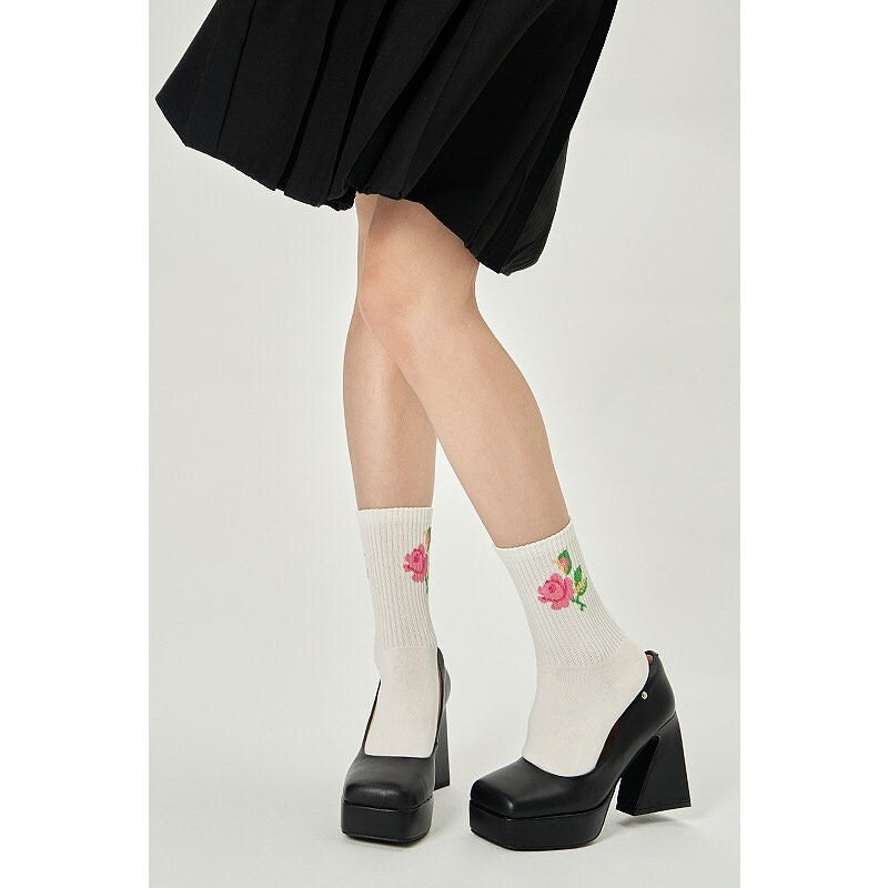 Floral 80s/90s Crew Socks For Women