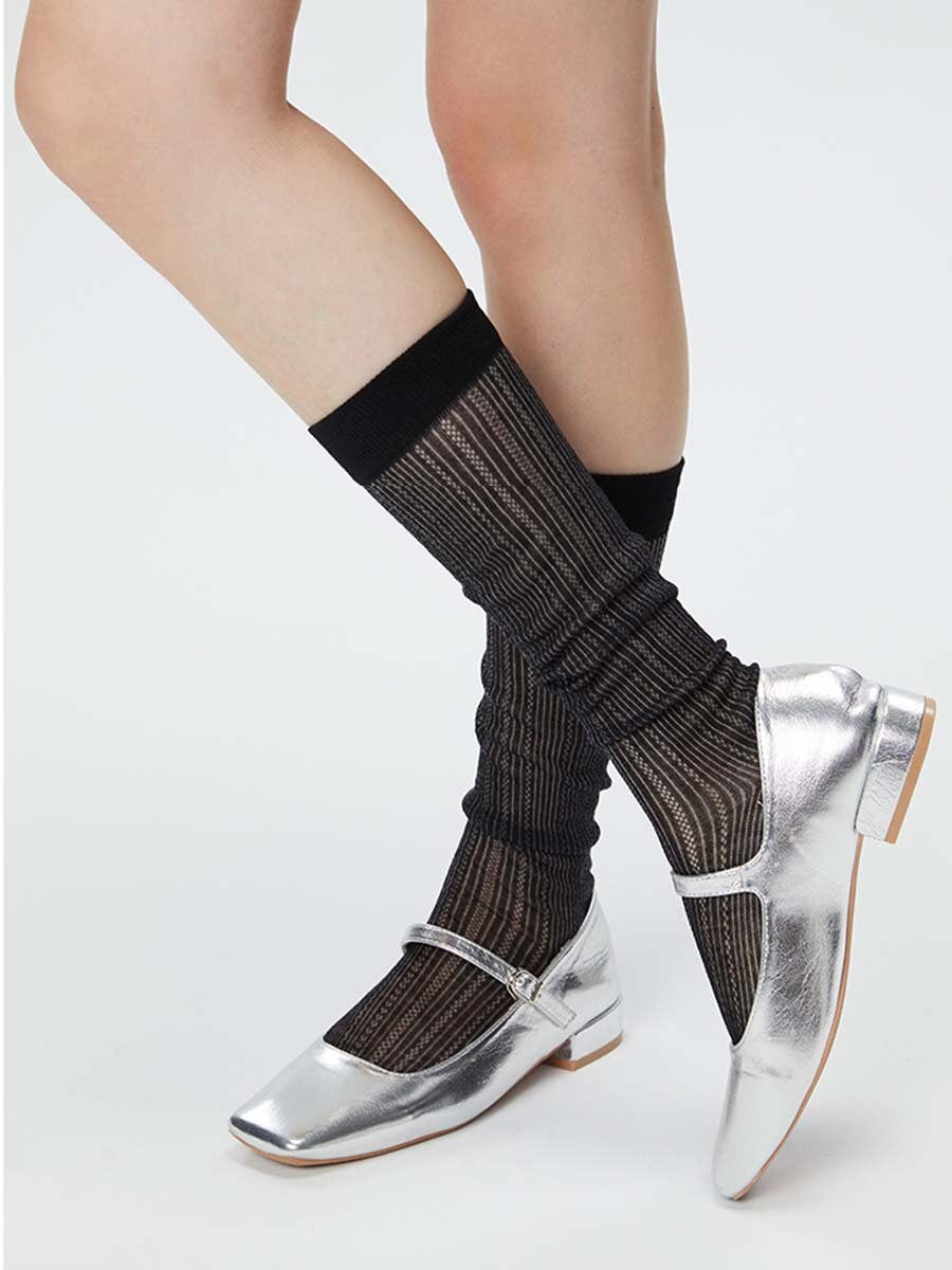 Stripe Semi-Sheer Knee High Socks For Women