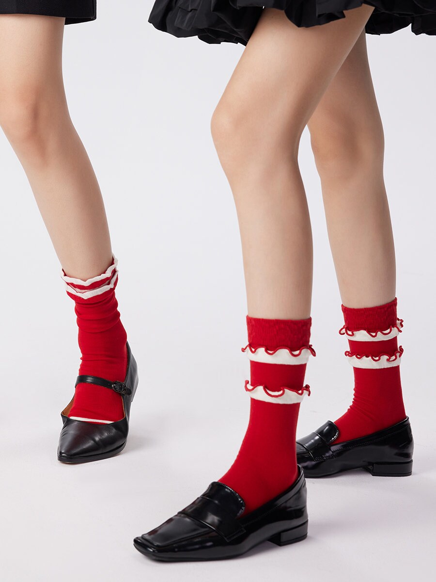 Ruffle Christmas Crew Socks For Women