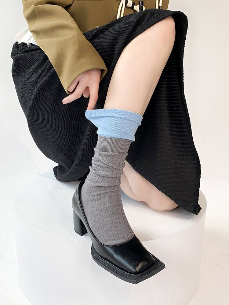 Color Block Crew Socks / Calf Socks For Women