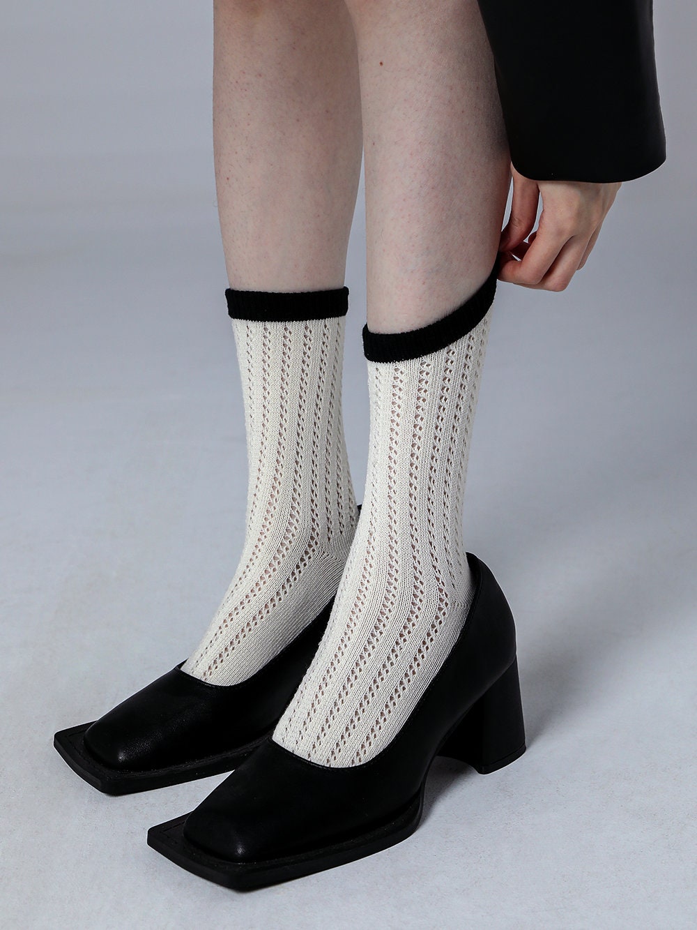 Pointelle Knit Crew Socks For Women