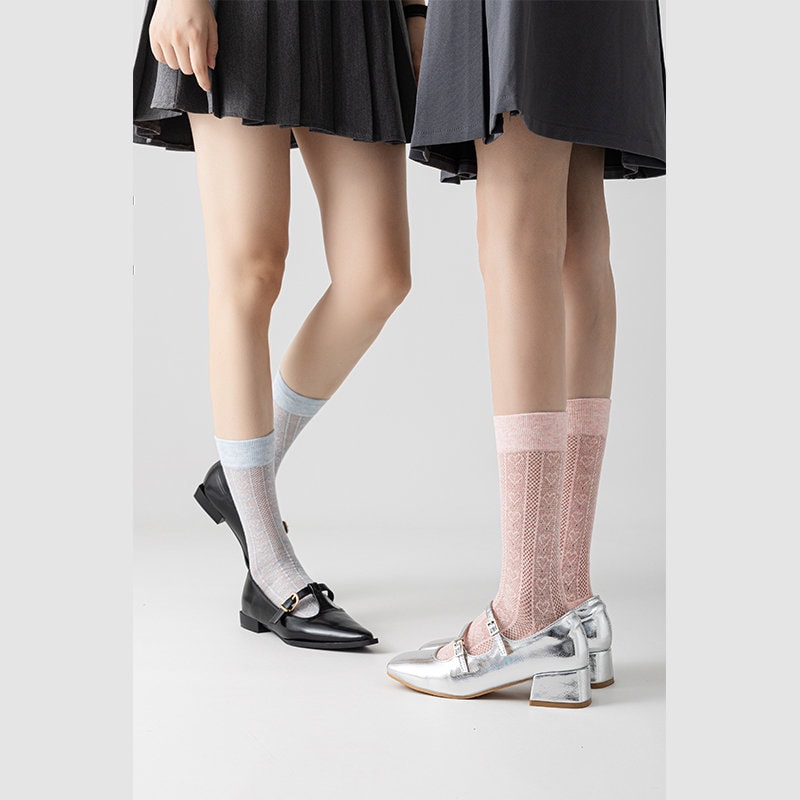 Heart Pointelle Crew Socks For Women