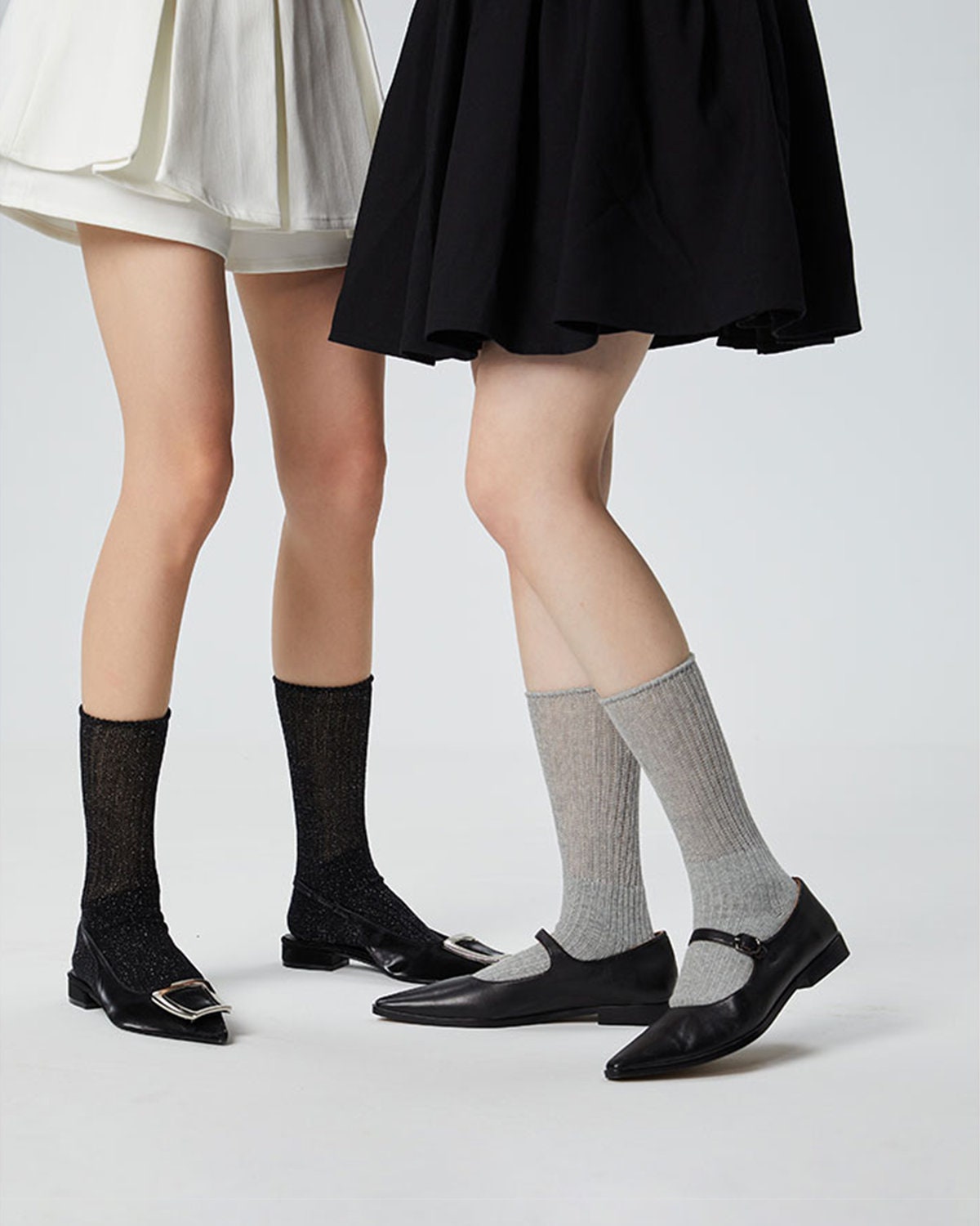 Shiny Semi-Sheer Crew Socks For Women