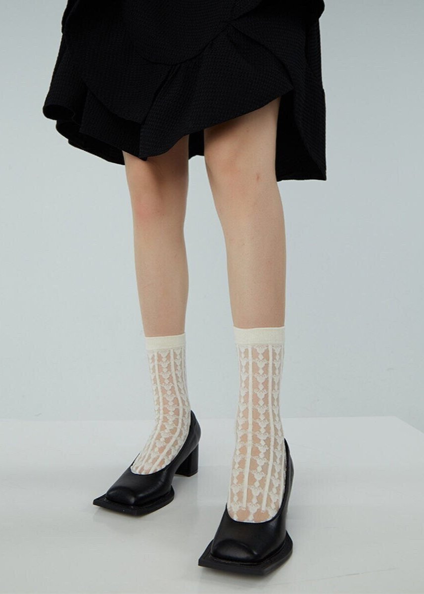 Pointelle Semi-Sheer Crew Socks