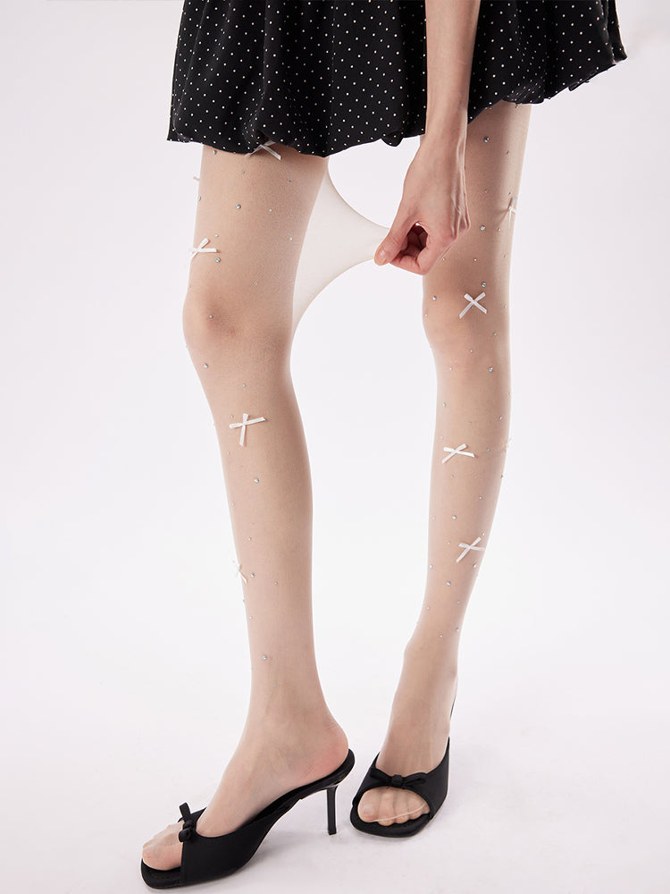 Rhinestone Bow Sheer Tights