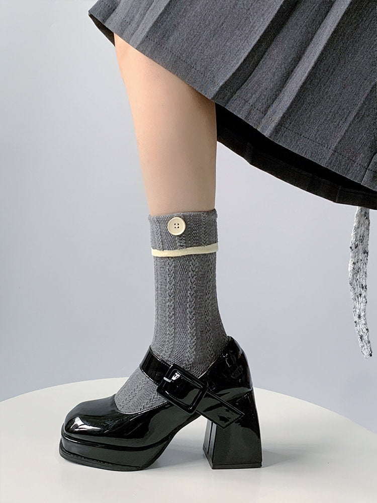 Button Cuffed Crew Socks For Women