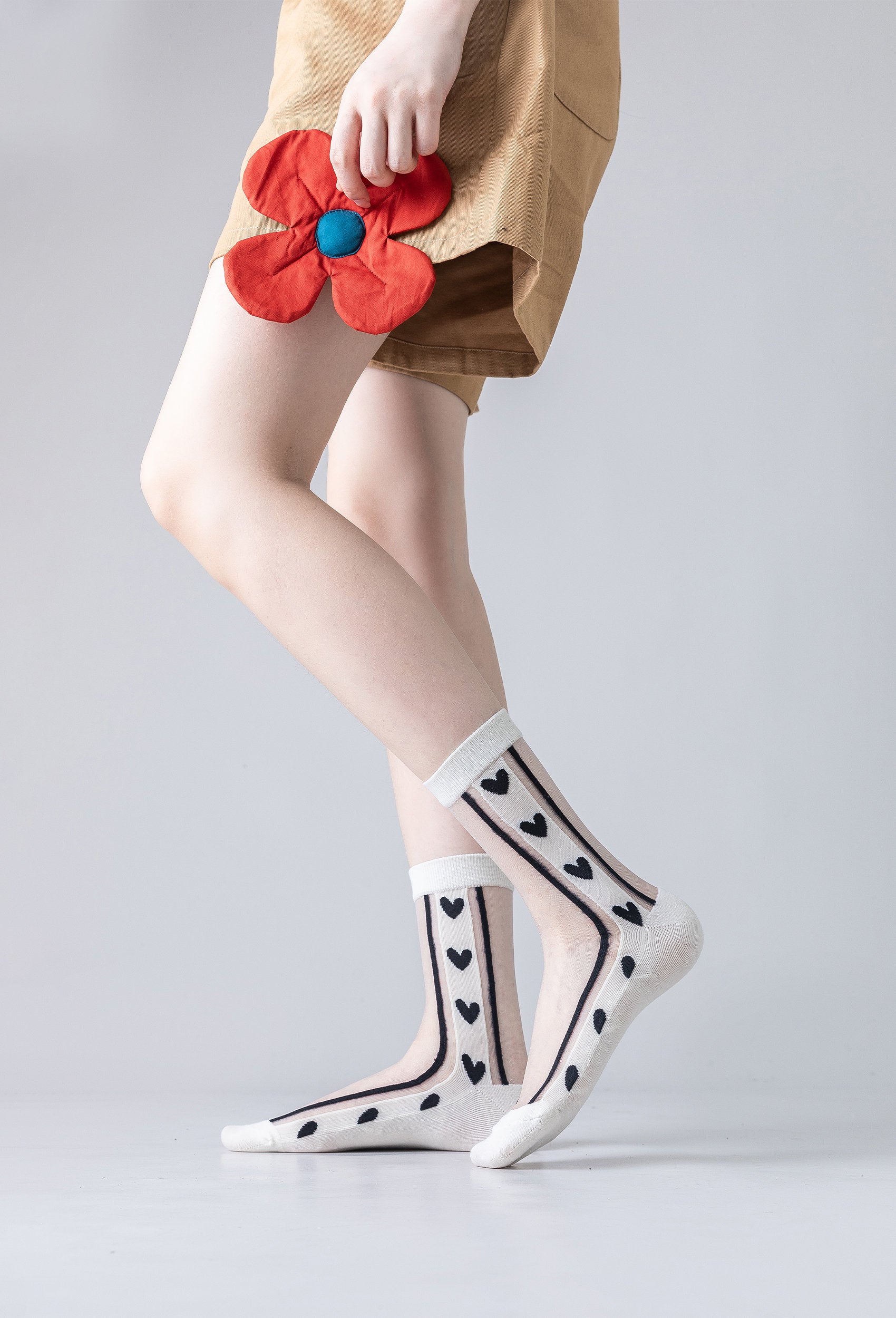 Polka Dots/ Stripe/ Heart Sheer Crew Socks