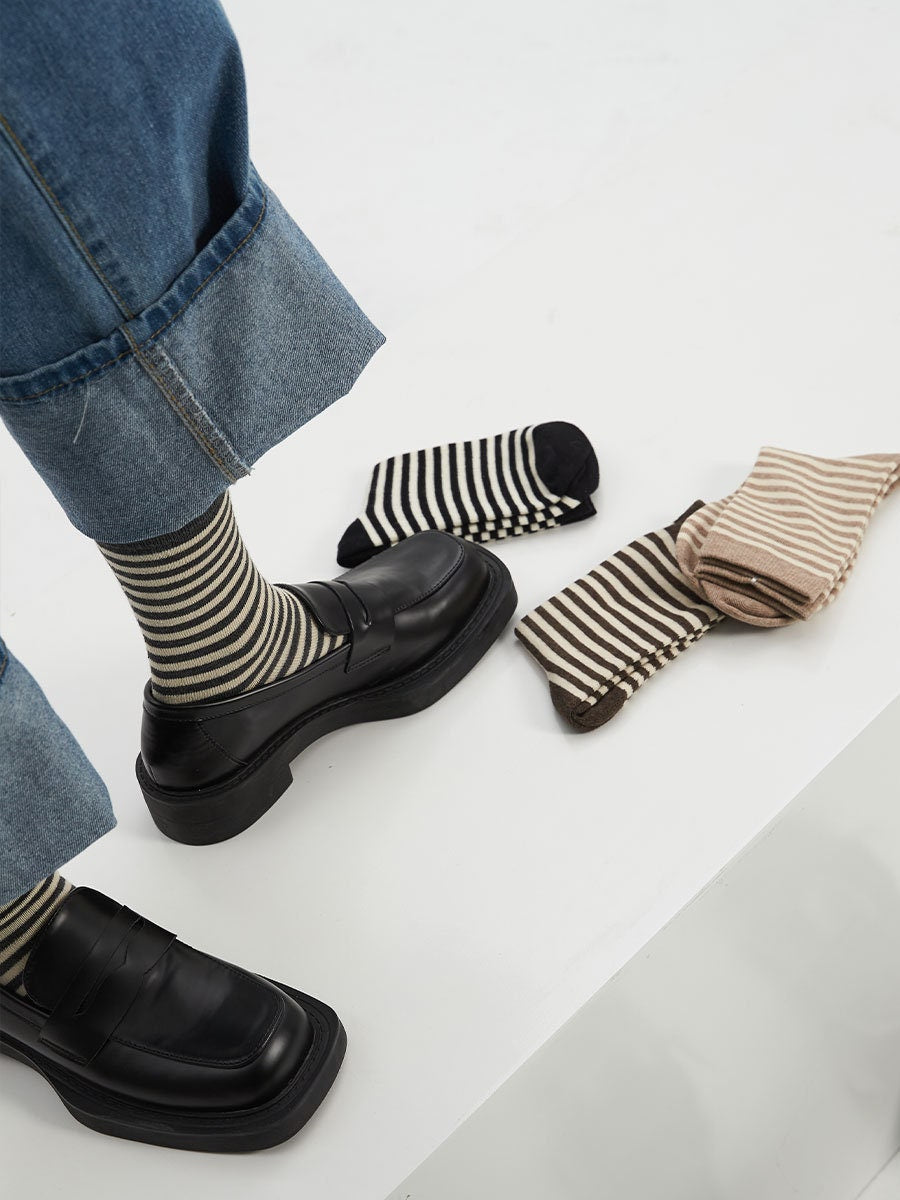 Stripe Cotton Quarter Socks For Women