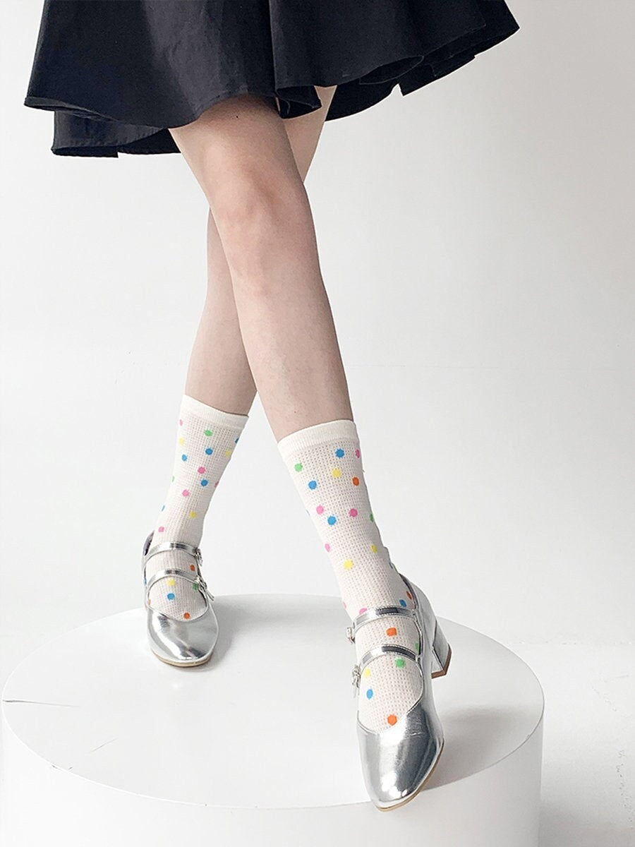 Polka Dot Ruffle Crew Socks For Women