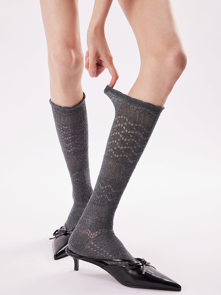 Pointelle Knit Knee High Socks