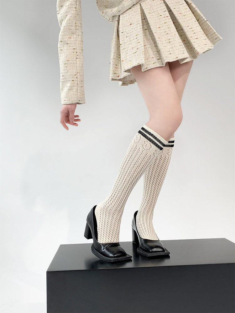 Pointelle Knit Knee High Socks For Women