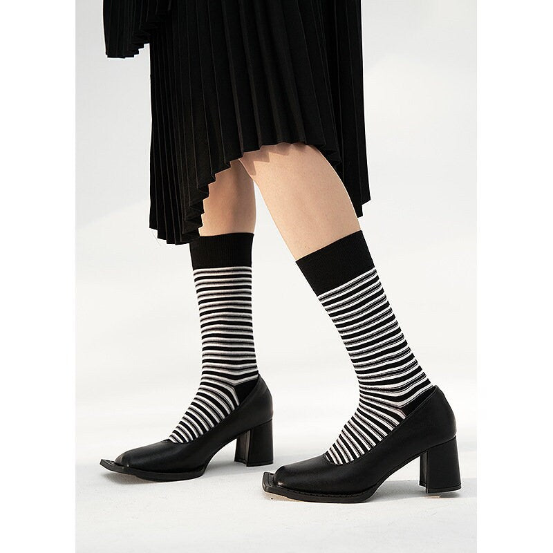 Color Block Stripe Cotton Crew Socks For Women