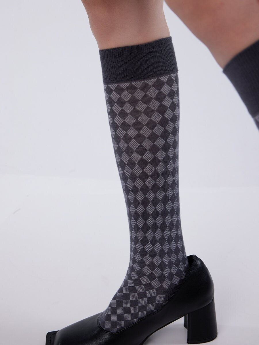 Argyle Knee High Socks For Women