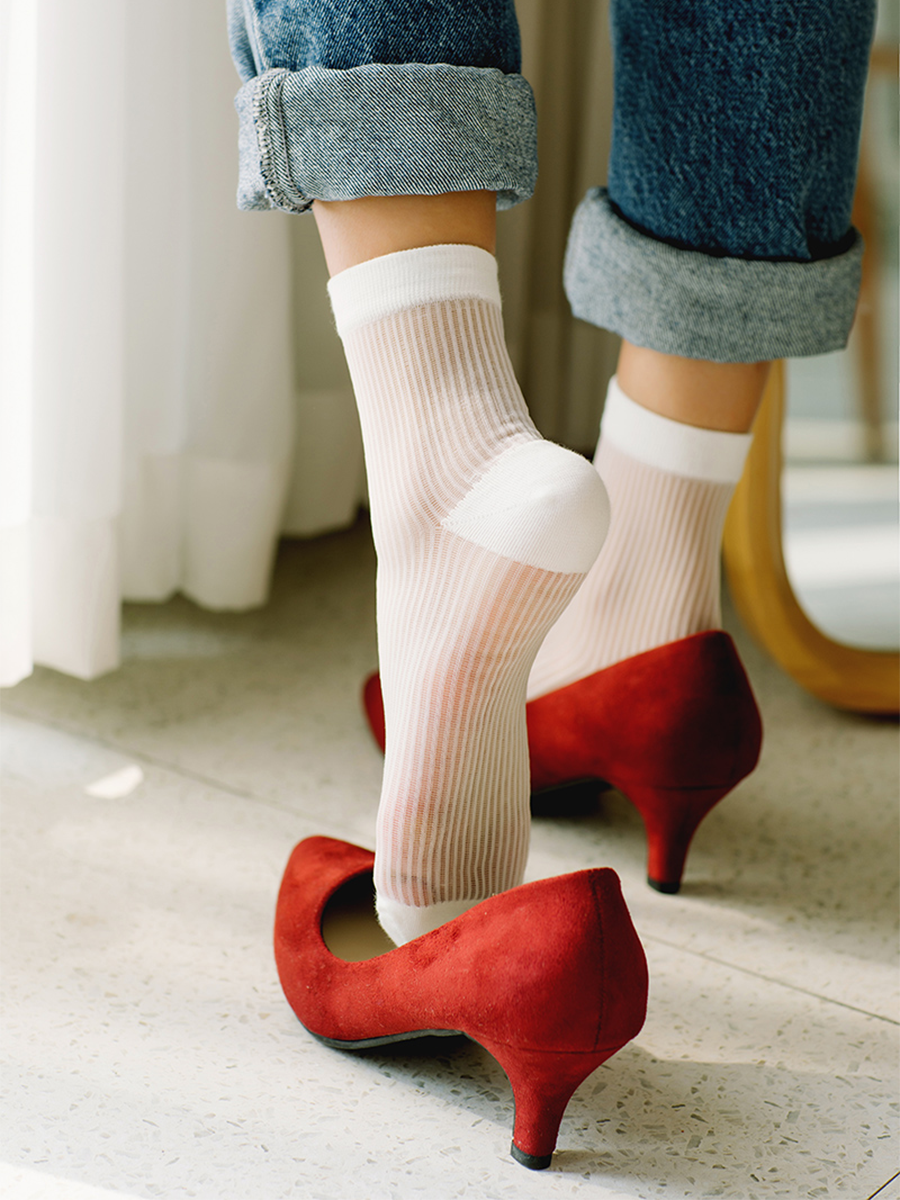 Stripe Semi-Sheer Crew Socks